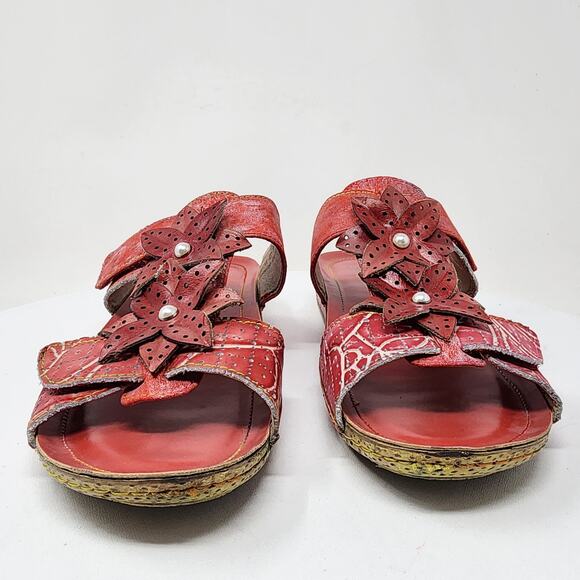 L'Artiste by Spring Step Karina Slide Sandals Women EU39/US8.5 Rouge Red Floral - Picture 4 of 12